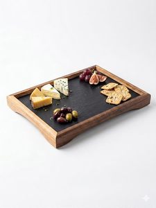 Plateau de service rectangulaire moderne en bois d'acacia gravé pour fruits, charcuterie, fromages et apéritifs, idéal pour les fêtes - Product Image 2