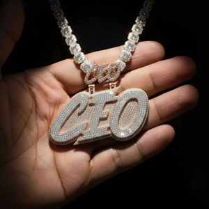 TIARAS JEWELS Collier unisexe de luxe Hip Hop en Argent sterling rhodié Or rose avec Pendentif lettre CEO en Moissanite - Product Image 1