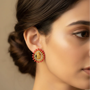 Vintage 14K Gold Plated Brass Pearl & Diamond Geometric Stud Earrings - Product Image 1