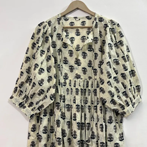 Vestido Casual Midi para Mujer, Tejido 100% Algodón, Liso, Manga Corta, Cintura Imperio, Estilo Babydoll, Cuello en V, Holgado, Funcional - Product Image 3