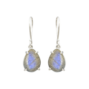 Boucles d'oreilles classiques et tendance en labradorite cabochon poire 6x4 mm, bijoux en argent sterling 925, solitaire, cadeau de mariage Chordia - Product Image 3