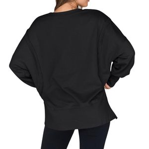 Classic Solid Black <b>Crewneck</b> Batwing Sleeve Women Sweatshirts Thick Thermal Durable Fleece Cozy Winter Sweaters - Product Image 2