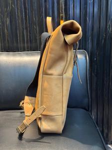 Rugged Leather Roll Top <b>Backpack</b> Crazy Horse Cowhide Travel Rucksack Mens Retro Laptop Bag Outdoor Pack LTBP-0074 - Product Image 5