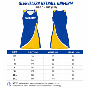Uniforme de Netball Personalizado MEGAMAPLE para Mujer, Sin Mangas, IMA-NBU-009, Azul y Naranja, Impresión por Sublimación, Vestido Transpirable de Poliéster, Talla XS - Product Image 4