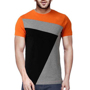 Men’s Orange Geometric Print Tee Short Sleeve Crew Neck Colorblock Casual Knit <b>Shirt</b> Regular Fit Modern Pattern Lightweight - Product Image 1
