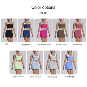 Ensemble jupe et haut de sport pour femme, respirant, en Spandex/Nylon, taille haute, longueur intégrale, pour le yoga, la gym, le fitness, avec soutien-gorge de sport - Product Image 6