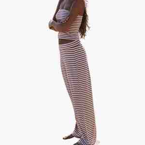 Ensemble rayé 2 couleurs pour femme : haut bustier et pantalon large – Tenue décontractée de haute qualité - Product Image 4