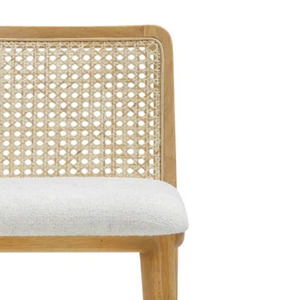 Tabouret de bar moderne en bois rembourré avec dossier en rotin et assise en tissu pour mobilier de bar à domicile - Product Image 5