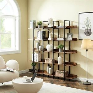 Vintage Industrial Style 5 Tier Bookcase with <b>Open</b> Bookshelf Home Office Metal Frame MDF Board Video Product - Product Image 3