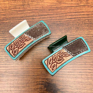 Rectangle Shape <b>Hair</b> Claw Clip Solid Color <b>Tooled</b> Leather Fashion <b>Hair</b> <b>Accessory</b> for Girls Party Styles Women's <b>Accessories</b> - Product Image 4