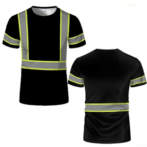Camiseta de Trabajo de Alta Visibilidad Reflectante y Transpirable de Algodón, Ropa de Seguridad Unisex, Uniforme de Manga Corta con Rayas Negras y Amarillas - Product Image 1