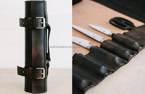 Étui de luxe pour couteaux de chef en cuir pleine fleur, durable, anti-odeur, portable, organiseur de rangement pour outils de cuisine LSKR-0014 - Product Image 4