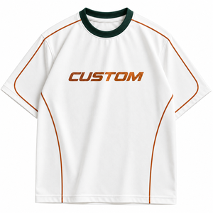 T-shirt blanc surdimensionné personnalisé en gros, unisexe, en coton, avec passepoil contrastant, épaules tombantes, style streetwear, vêtements à marque privée - Product Image 1