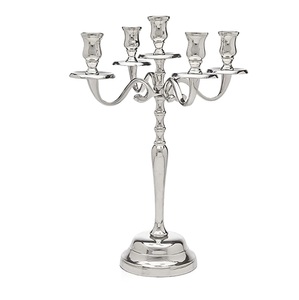 Elegant 5-Arm <b>Silver</b> Plated Candelabra Classic Metal 5-Light <b>Candlestick</b> Holder For Wedding & Home Decor Centerpieces - Product Image 3