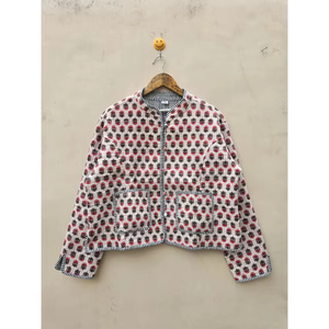Veste matelassée en coton indien faite à la main, de haute qualité, imprimée à la main, pour l'hiver, doublure en lin, réversible, col en V, boutons à rivets - Product Image 1
