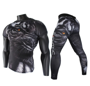 Men's Sublimation Rash Guard Set Long Sleeve Shirt Leggings Quick Dry MMA Fighting Wear Kit Colorful <b>Feather</b> Print - Product Image 6