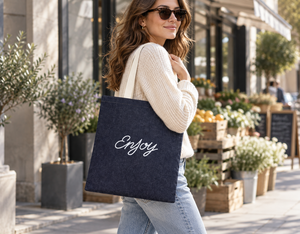 Sac fourre-tout en jean avec doublure intérieure en polyester - 34x38 cm 34x38x0 cm Logo personnalisé Écologique Utilisation promotionnelle Cadeaux d'entreprise - Product Image 3