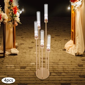 Elegant Gold Finish 5 Arms Metal Candelabra <b>Candle</b> Stand Holder for Wedding Table Centerpieces Luxury Home Decor At <b>Cheap</b> Price - Product Image 3