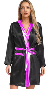 HAWK SPORTS INDUSTRIES Robe de boxe à capuche en satin noir avec ceinture bleue, durable, confortable, en polyester, pour entraînement MMA et Muay Thai, personnalisable - Product Image 3