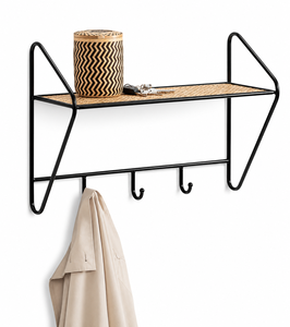 Porte-serviettes mural en bois avec étagère, design minimaliste, finition naturelle, pour salle de bain, accessoires de salle de bain en bois - Product Image 1