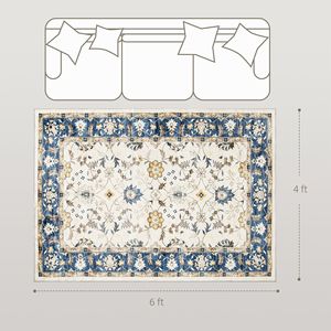 Tappeto Lavabile in Lavatrice 4x6 con Stampa Floreale Boho, Antiscivolo, Blu, per Soggiorno, Camera da Letto e Sala da Pranzo - Product Image 3