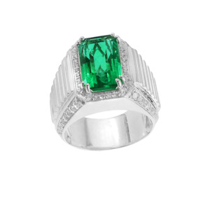 Anillo de Plata de Ley 925 para Hombre con Esmeralda Zambiana y Circonita Cúbica, Regalo de Joyería de Lujo para Él - Product Image 4