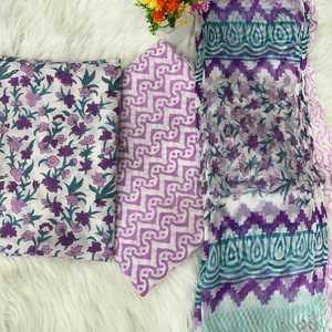 Collection d'été non cousue, ensemble salwar imprimé à la main avec dupatta en mousseline, robe en coton à imprimé floral, style indien - Product Image 1