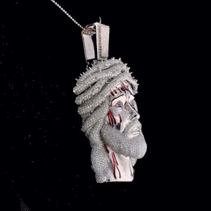 Pendentif Visage de Christ en Argent 925 Moissanite Sertie de Pierres, Breloque Thème Religieux, Pendentif Hip Hop, Pendentif Foi Chrétienne - Product Image 4
