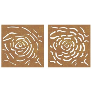 2 pezzi 21.7 "x 21.7" decorazioni murali in acciaio Corten con Design rosa per ornamenti da giardino - Product Image 4