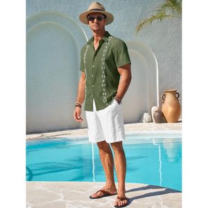 2025 <b>Men's</b> Guayabera <b>Shirts</b> Button Down Cuban Casual Mexican <b>Linen</b> Tops <b>Short</b> <b>Sleeve</b> 100% Cotton for Summer Beach Wedding - Product Image 2