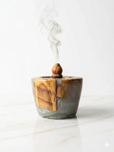 Luxury Resin and Natural Sandalwood Arabic Oud Burner Handmade Bakhoor <b>Incense</b> <b>Holder</b> with Contemporary Finish Religious - Product Image 4