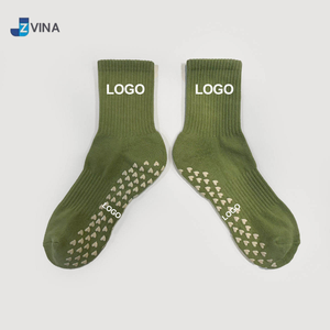 Wholesale <b>Custom</b> Cotton Sage Green Olive Color <b>Grip</b> Breathable Crew <b>Socks</b> Private Label Non-Slip Sports <b>Socks</b> for Pilates Yoga - Product Image 3