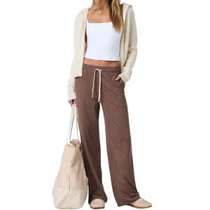 Pantalon cargo décontracté taille haute en coton respirant pour femme, avec cordon de serrage, longueur mi-mollet, devant plat, collection printemps, vente en gros OEM - Product Image 2