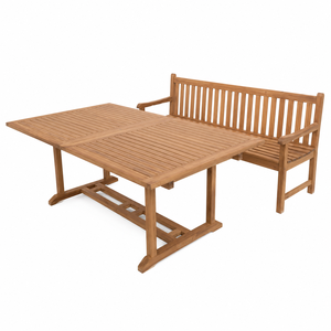 Conjunto de Comedor de Madera de Teca Sólida para Exteriores, Mesa de Jardín con Banco de Madera - Product Image 2