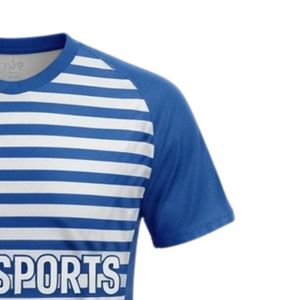 Maillot de handball pour hommes, bleu royal et blanc, à rayures sublimées, manches courtes, en polyester, pour équipe, performance et match - Product Image 4