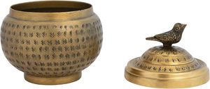 Conteneur rond en métal martelé avec finition en laiton et motif d'oiseau - Product Image 2