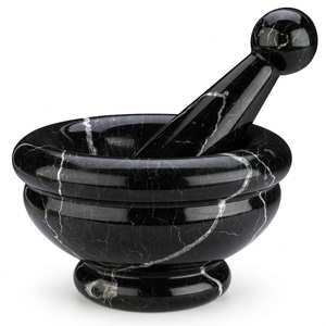 Mortero y Pilón de Mármol Negro Zebra, Ónix, Duradero, Ecológico, Herramientas para Moler Especias, Accesorios de Cocina, Uso Doméstico, Empaquetado en Caja - Product Image 1