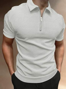 Chemise décontractée à manches courtes et demi-zip Manfinity Homme pour homme, couleur unie, haut d'été décontracté avec fermeture éclair, gris, pour homme - Product Image 4