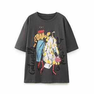 Camiseta de Mujer con Estampado Gráfico de Primera Calidad, Moderna, Holgada, Informal, de Algodón, a la Moda - Product Image 1