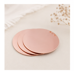 Luxury Rose Gold Copper Coaster Set Of 4 Minimalist Round Metal <b>Drinkware</b> <b>Accessory</b> Premium Hand-Polished Table Mat For Coffee - Product Image 6
