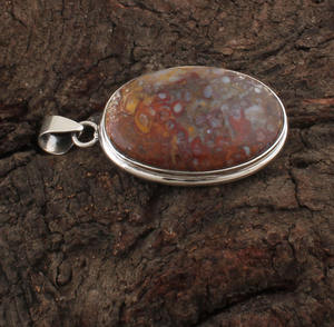 Colgante de Piedra Jaspe con Engaste de Plata de Ley Natural, Alambre Chapado en Platino Vintage Envuelto a Mano, Cristal Curativo - Product Image 1