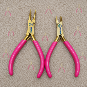 Juego de alicates profesionales para joyería, alicates de punta redonda, alicates de corte, acabado dorado, mango rosa, herramientas para hacer joyas, abalorios, manualidades con alambre. - Product Image 1