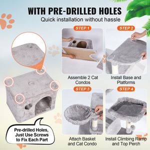 Indoor 68.5\" Cat Tower with 2 Condos Sisal <b>Scratching</b> <b>Post</b> Hammocks Top Perches Jumping Platforms for Cats - Product Image 5