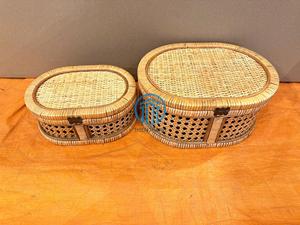 Oval Handwoven Rattan <b>Storage</b> <b>Box</b> with Cane Webbing, Artisanal Wicker <b>Decorative</b> <b>Box</b> with Secure Metal Clasp - Product Image 2