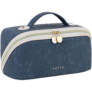 Borsa da viaggio grande da donna in pelle vegana impermeabile per cosmetici e articoli da toeletta con divisorio trasparente e maniglia, design apribile piatto - Product Image 1