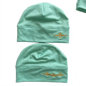 Gorro de Invierno Unisex Personalizado Verde Menta Dorado, 100% Acrílico, Estilo Vintage, Patrón Jacquard con Letras, Impresión Brillante Luminosa, Casual - Product Image 1