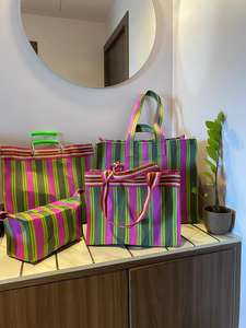 Bolsas de Compra Ecológicas Tejidas de PP a Rayas, Reutilizables, de Nailon, Polipropileno Reciclado, Hechas en India, Mini Bolsas Tejidas Sostenibles - Product Image 5