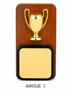 Wooden <b>Trophy</b> With Gold Cup And Engraving Plate Model 1701 For Sports Awards - Product Image 2