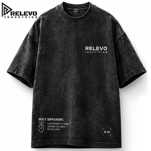 เสื้อยืดโอเวอร์ไซส์ลายกราฟิกวินเทจ ย้อมสีแบบแอซิดวอช ผ้าฝ้าย 100% คุณภาพสูง หนานุ่ม พิมพ์ลายโลโก้ที่อก ทรงไหล่ตก สำหรับผู้ชาย - Product Image 1