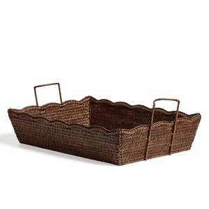 Plateau de service en bois pour la table, élégants plateaux en rotin festonné, accessoire de table de cuisine de haute qualité - Product Image 1